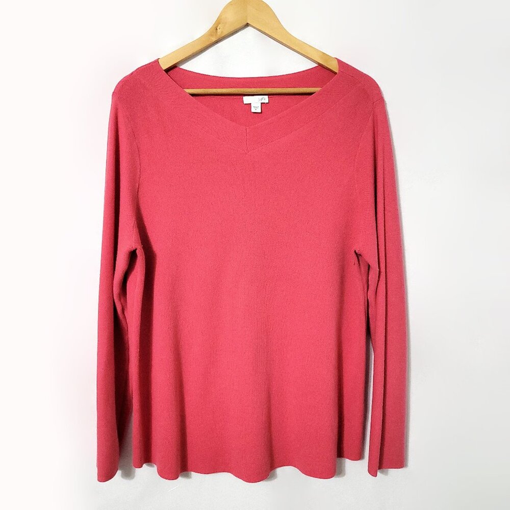 J Jill Womens V-Neck Tunic Sweater Size XL Pink Long Sleeve Lightweight Normcore